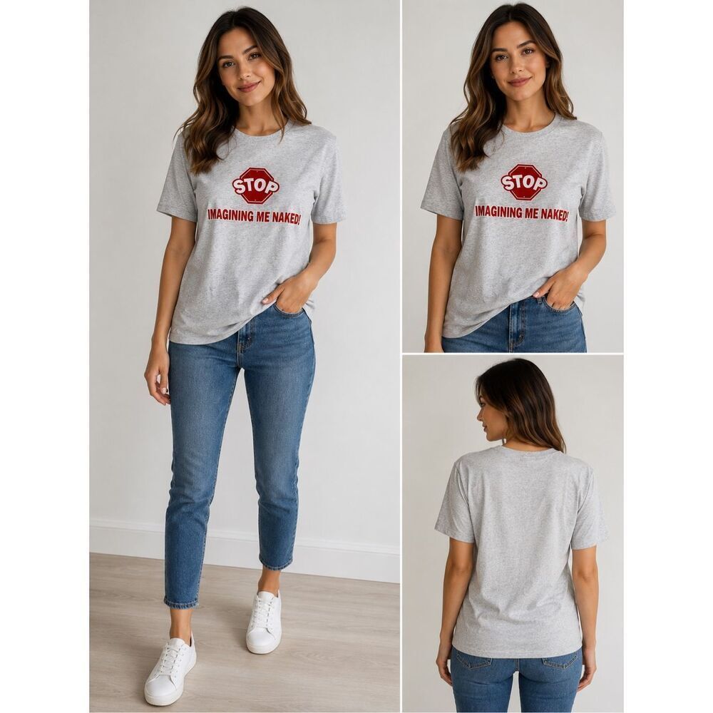 Hanes Tagless Stop Imagining Me Naked Graphic T-Shirt Large Cotton